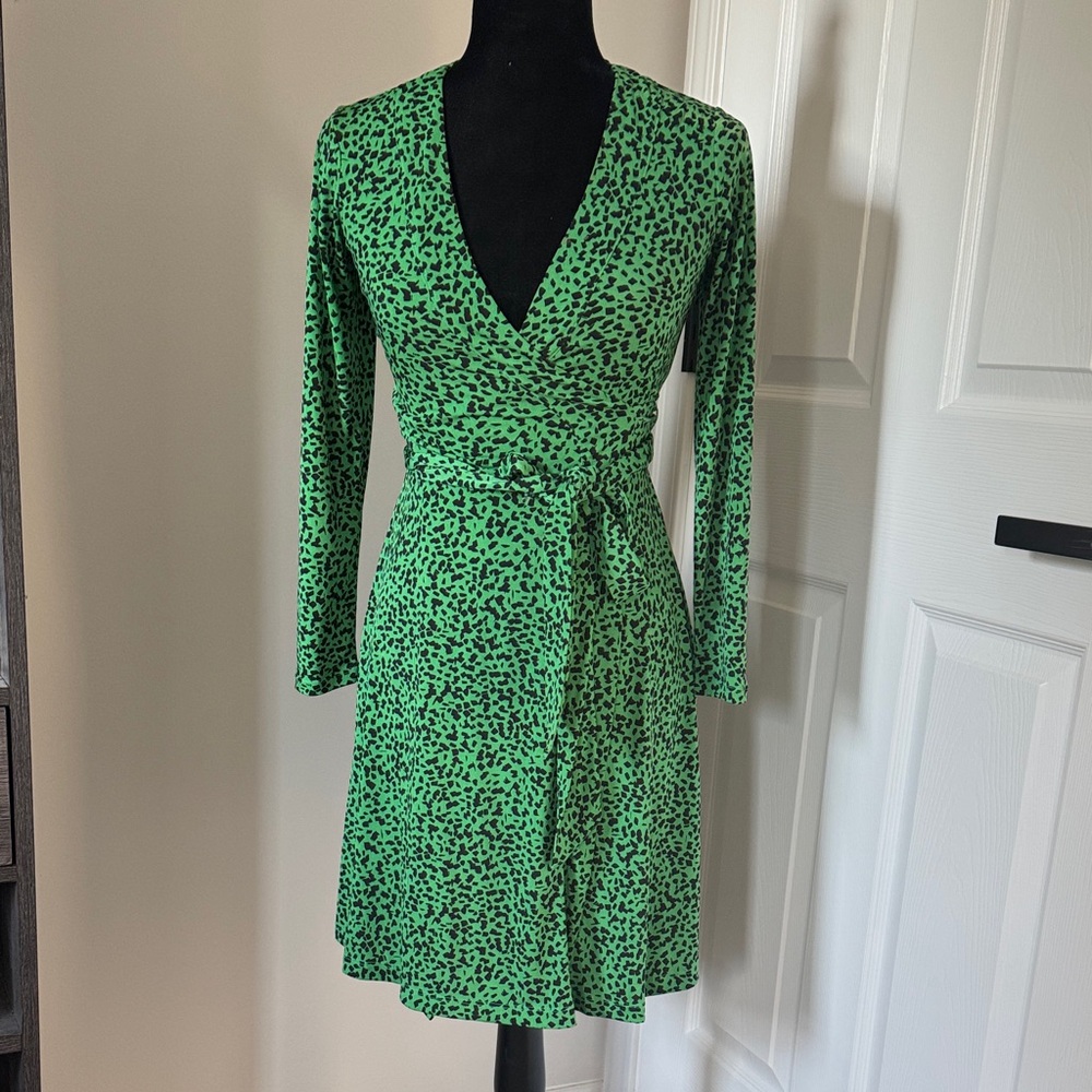Banana Republic Factory Green Patterned Long Sleeve Dress